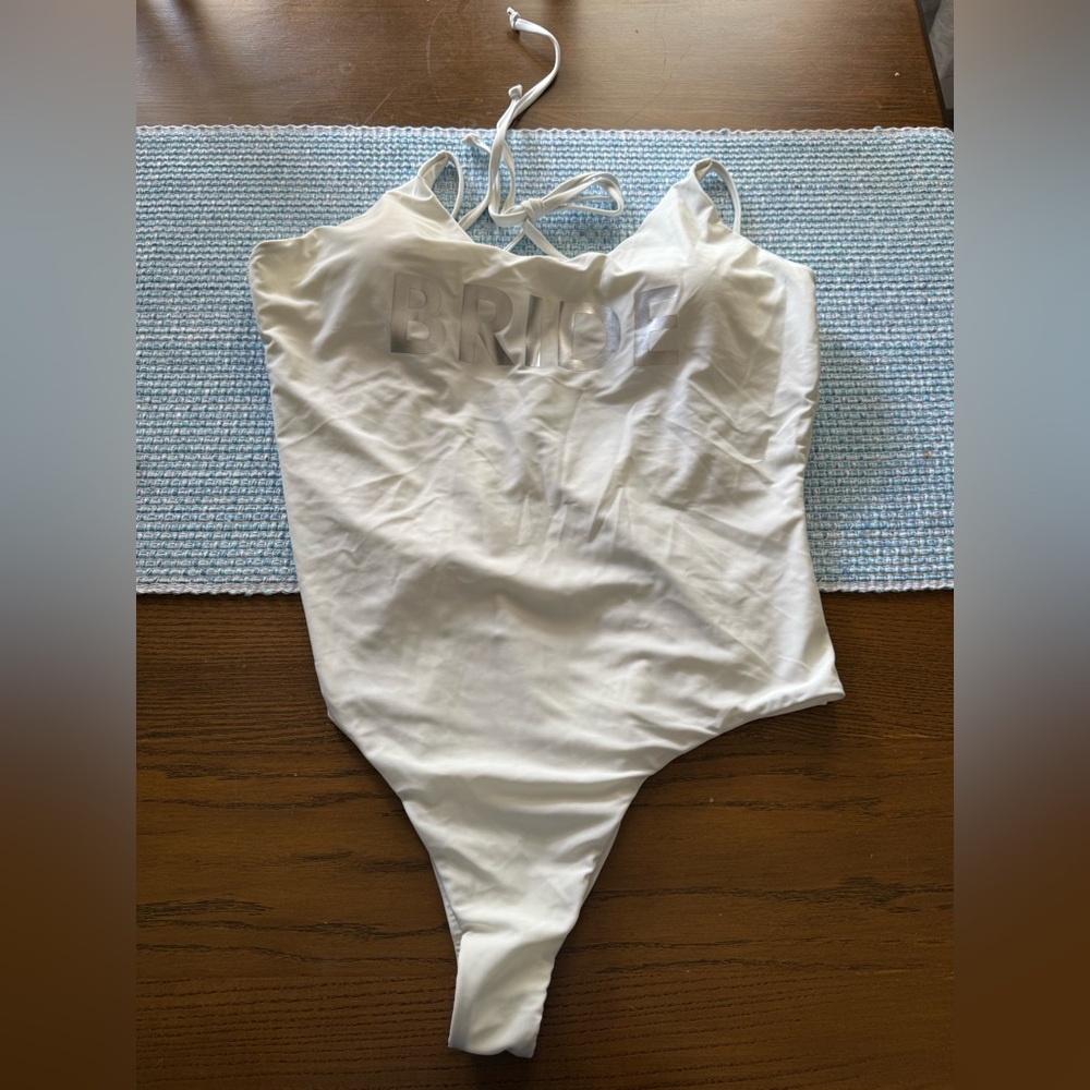 White One Piece Swimsuit with Spaghetti Straps and Scoop Neckline